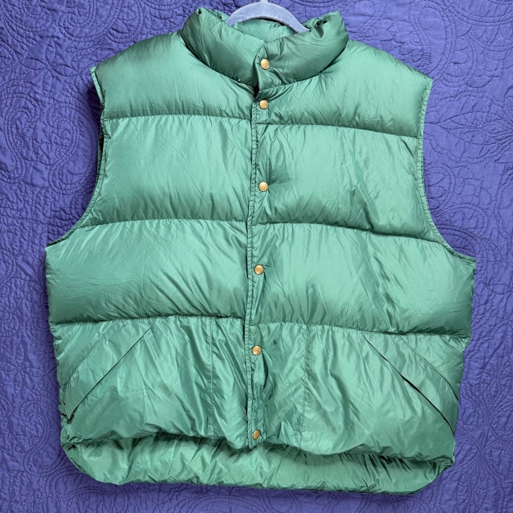 Vintage LL Bean Puffer Vest Mens Green Quilted Snap Front Insulated XL Store Bag